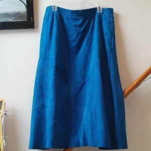 Elegant Teal Blue Women's Genuine Leather Suede Skirt